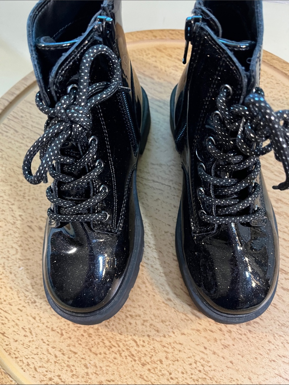 Old Navy Black Glitter Lace-Up Patent Ankle Boots for Kids